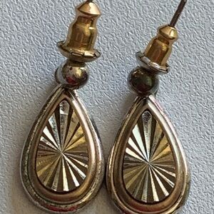 Vintage earrings mixed colored metal tear drop textured signed studs